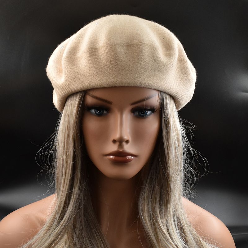 Hot Sale, nov ženski klobuk, modna enobarvna volnena pletena baretka z okrasnimi kamenčki, ženska kapa, baretka, črna vinsko rdeča kapa, ženska_voghion.com