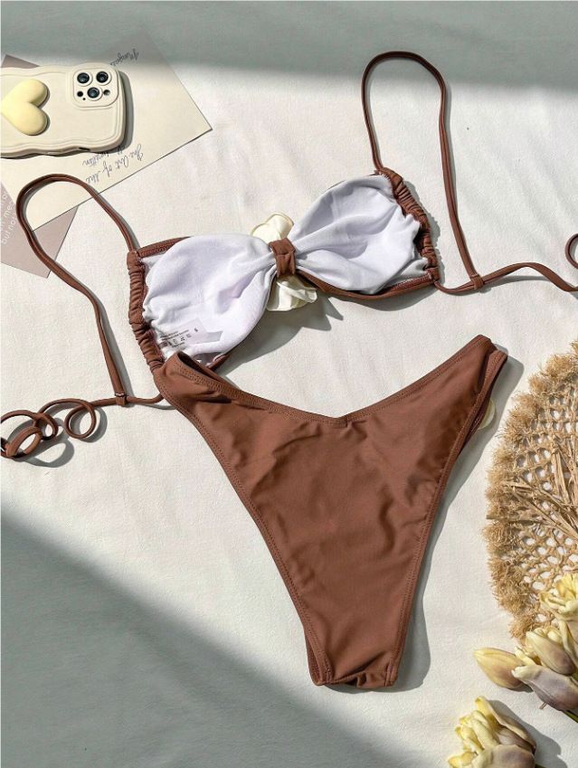 Costume da bagno bikini con fiori tridimensionali alla moda per donna_voghion.com
