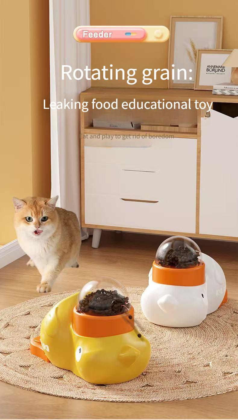 Giocattolo per gatti con anatra gialla che perde cibo, auto-addormentante per alleviare la noia, snack in stick per gatti, trasmettitore liofilizzato, alimentatore automatico_voghion.com