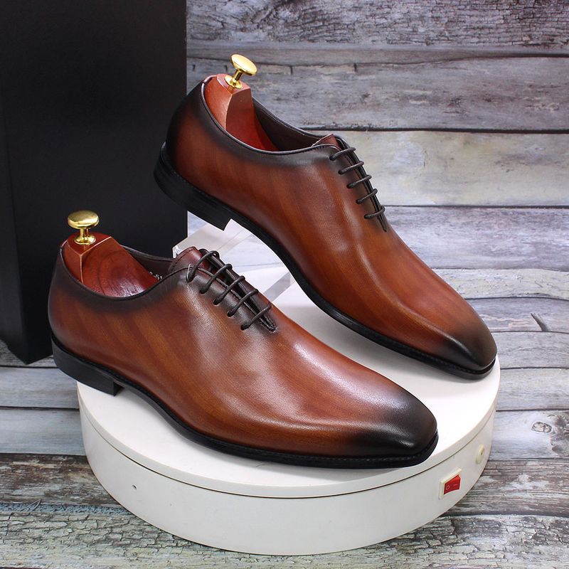 High-End-Lederschuhe für Männer Rindsleder grau braun ein Stück Leder handgefertigte Herrenschuhe Herren Hochzeit Bankett Business formelle Schuhe_voghion.com