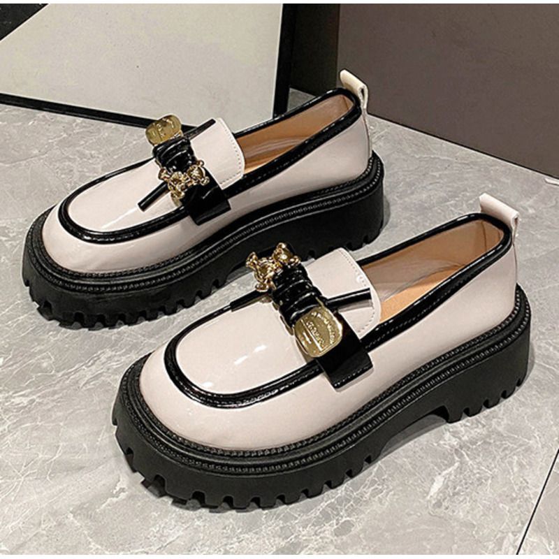 Dicken Sohlen Loafers Frauen 2024 Neue Herbst Vintage Britischen Kleine Leder Schuhe Mode Temperament Schuhe Weibliche Minderheit_voghion.com