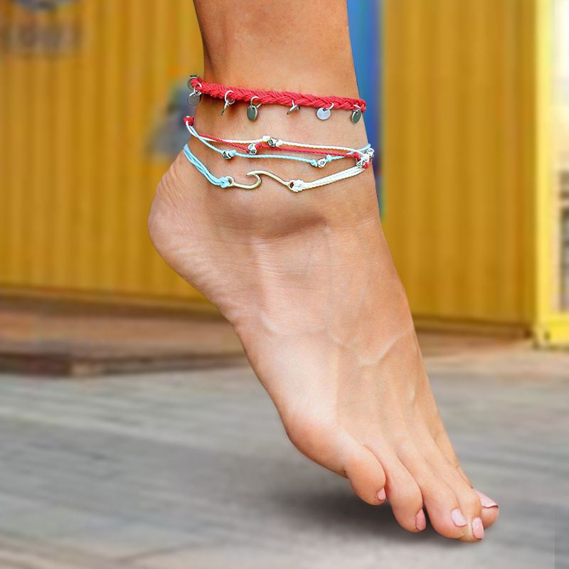 New Bohemian Vacation Style Summer Wax Thread Braided Wave Anklet Set_voghion.com