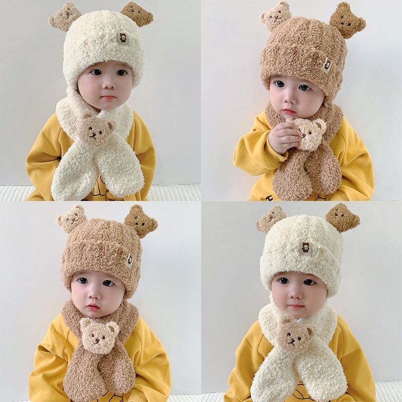 Little Bear Peluche Autunno/Inverno Sciarpa per Bambini Set Un Pezzo per Bambini Caldo Cappello di Protezione per le Orecchie Super Carino_voghion.com