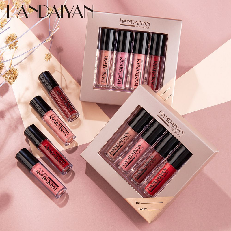 HANDAIYAN 24ss 4er-Pack Geschenkbox Spiegelgesichtsglasur Mattnebel Flüssigkeit Nicht färbende Tasse Lippenfarbe_voghion.com