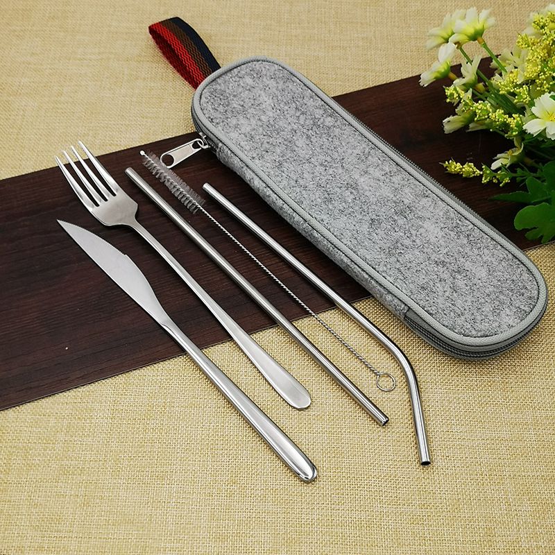 Stainless Steel Knife, Fork, Spoon, Chopsticks Set Outdoor Picnic Portable Tableware Spoon, Chopstick Straw Storage Bag_voghion.com