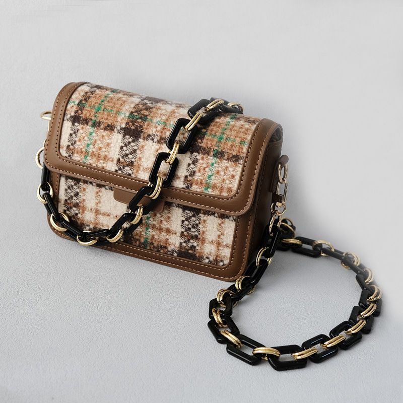 Bolso bandolera grueso de moda para mujer, accesorio con cadena para teléfono de resina acrílica y oro mixto negro._voghion.com