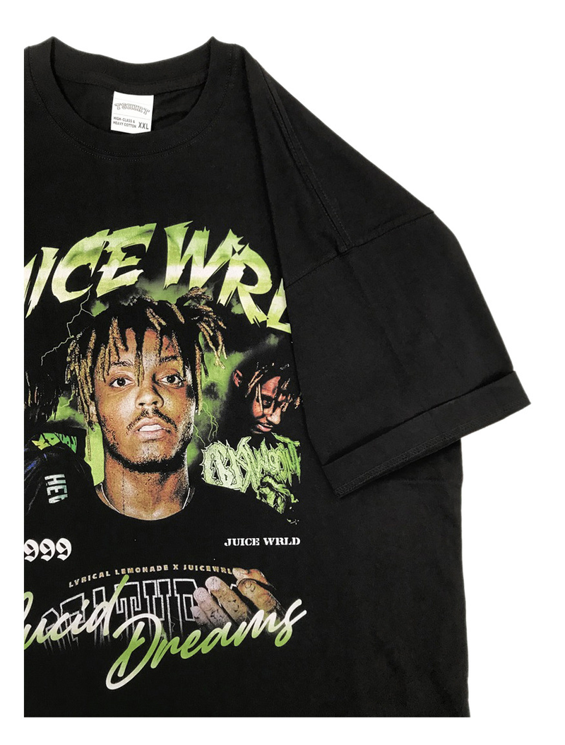 T-shirt à manches courtes et longues, imprimé rap américain Juice Wrld, hip-hop street, délavé, tendance_voghion.com