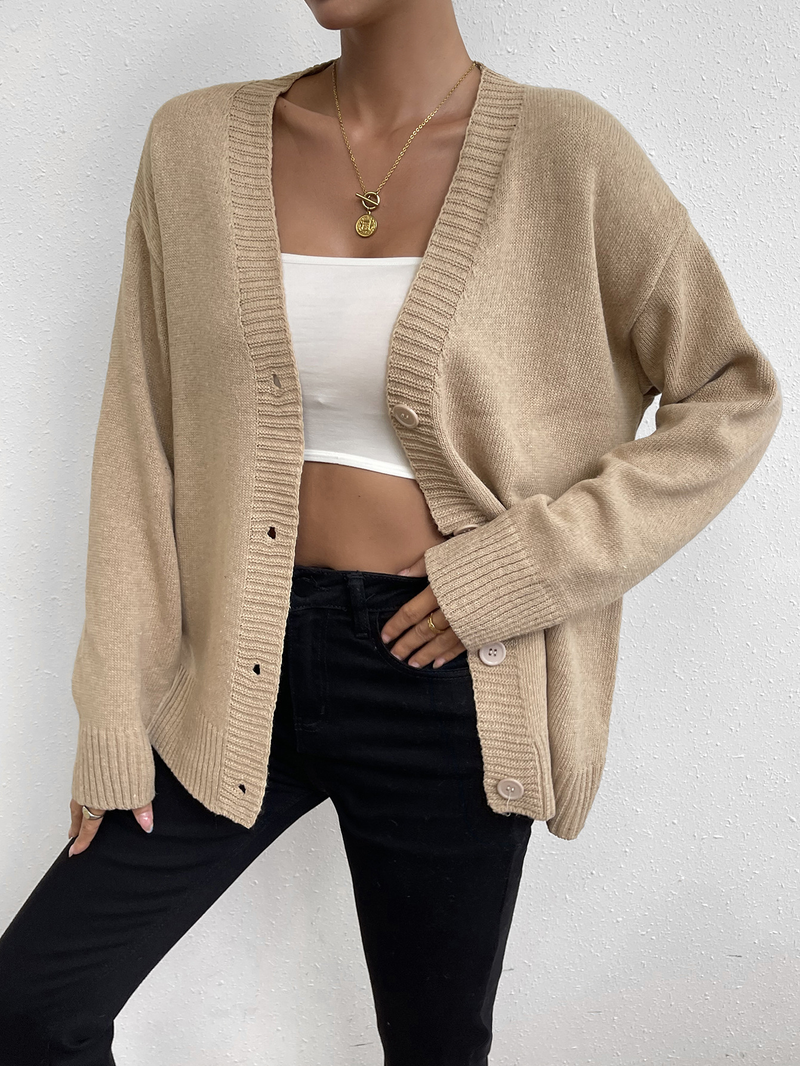 Damenbekleidung ins Pullover-Cardigan mit Knopfleiste für Damen_voghion.com