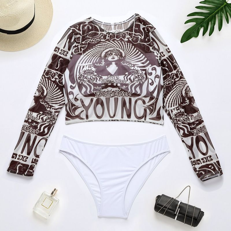 Verve 2021 Nuovo costume da bagno due pezzi da donna a maniche lunghe in rete con protezione solare_voghion.com