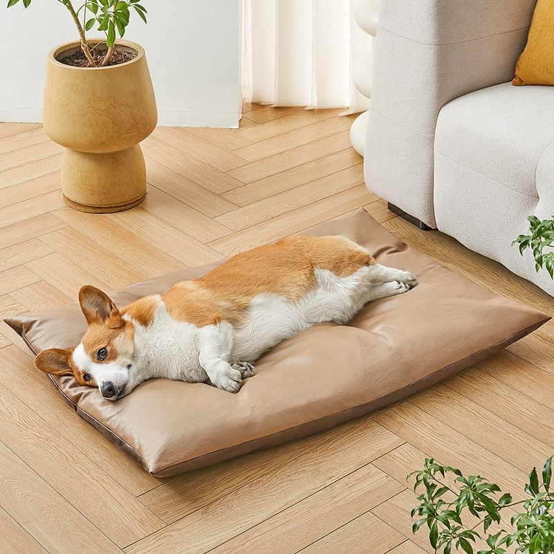 Summer Cool Dog Double-Sided Leather Feel Tech Fabric Bed Bite-Resistant Urine-Resistant Cat Nest Color-Block Pet_voghion.com