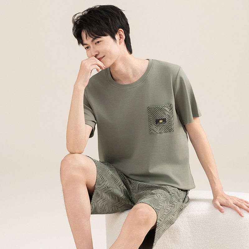 Nieuwe katoenen pyjama's voor heren in de zomer van 2025 | Set met shorts met korte mouwen | Dun, casual en geschikt voor buiten - L_voghion.com