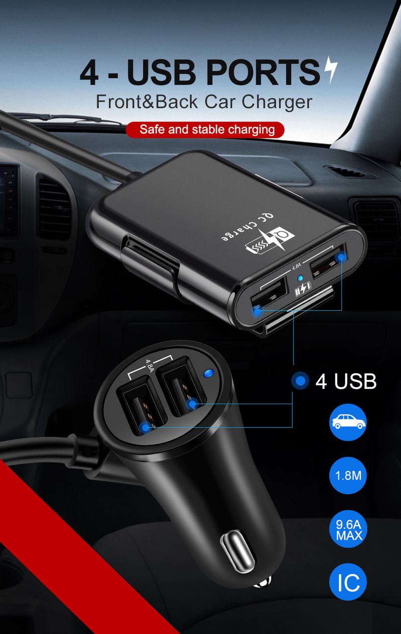 Music Festival  One to four 4USB wired fast charging with 4-port multi port 4-in-1 car charger for front and rear seats_voghion.com
