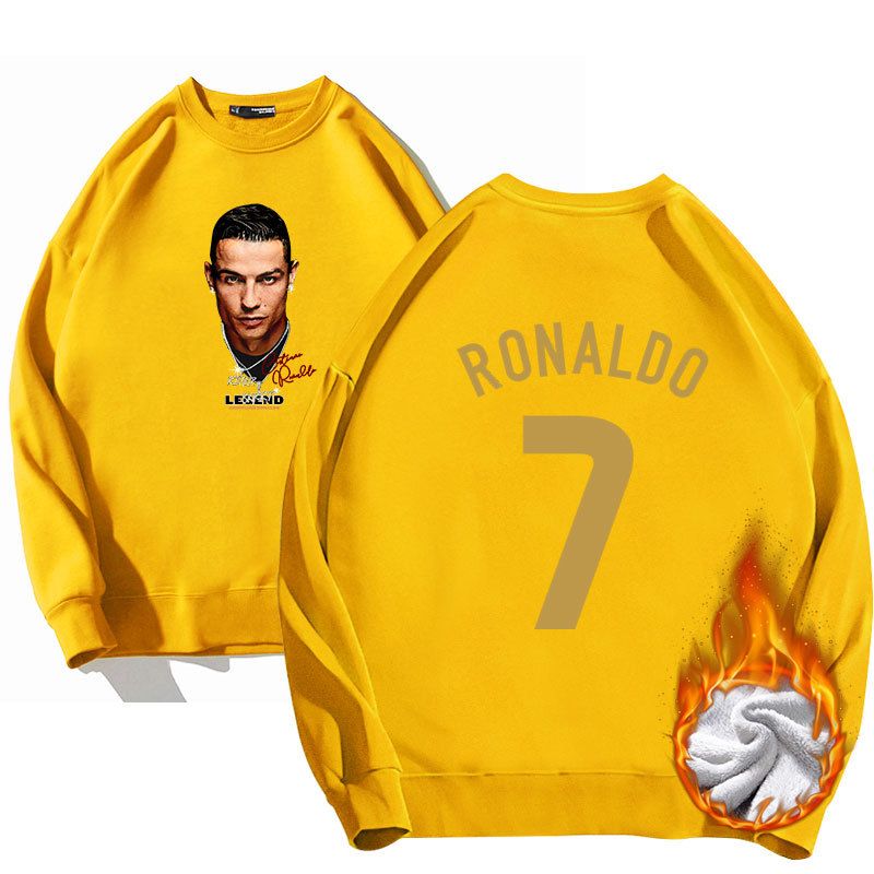Maglione girocollo con ritratto n. 7 della squadra di calcio Cristiano Ronaldo con velluto per l'autunno e l'inverno, doppio lato ampio_voghion.com