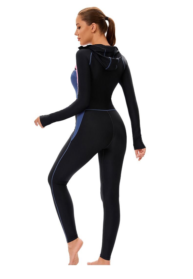 Cross Border New Color Matching One Piece Long Sleeved Sunscreen Women's Swimsuit Middle East Full Coverage Conservative Muslim Trousers Swimsuit_voghion.com