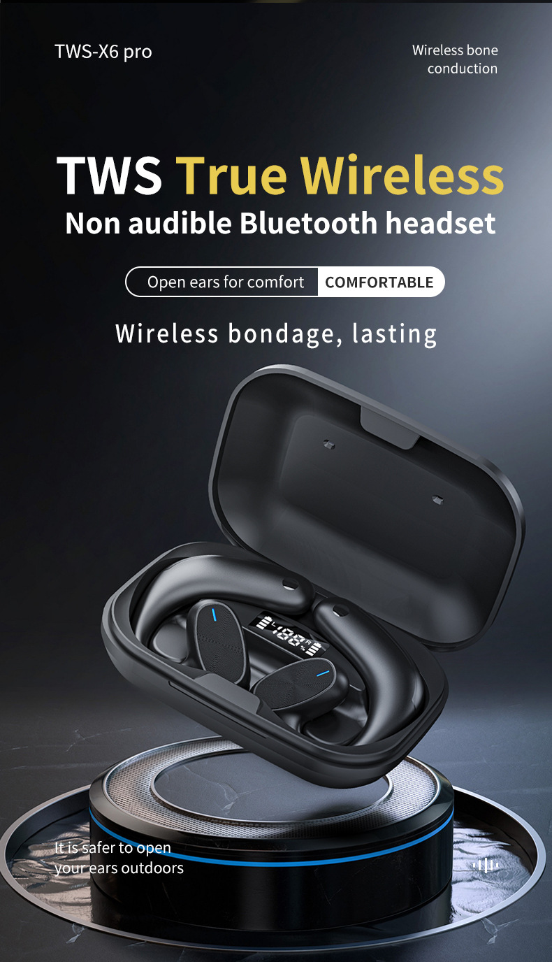 X6pro Bluetooth Headset Bone Conduction Concept X6 Verbeterde versie Binaurale Non-in-ear Hangende oorstijl Zakelijk met oplaadcase_voghion.com