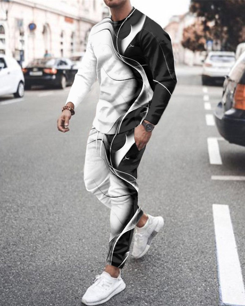 Ensemble de vêtements tendance pour hommes, pull ample à manches longues et col rond, pantalon de sport et de loisirs, nouvelle collection printemps et automne 2023_voghion.com