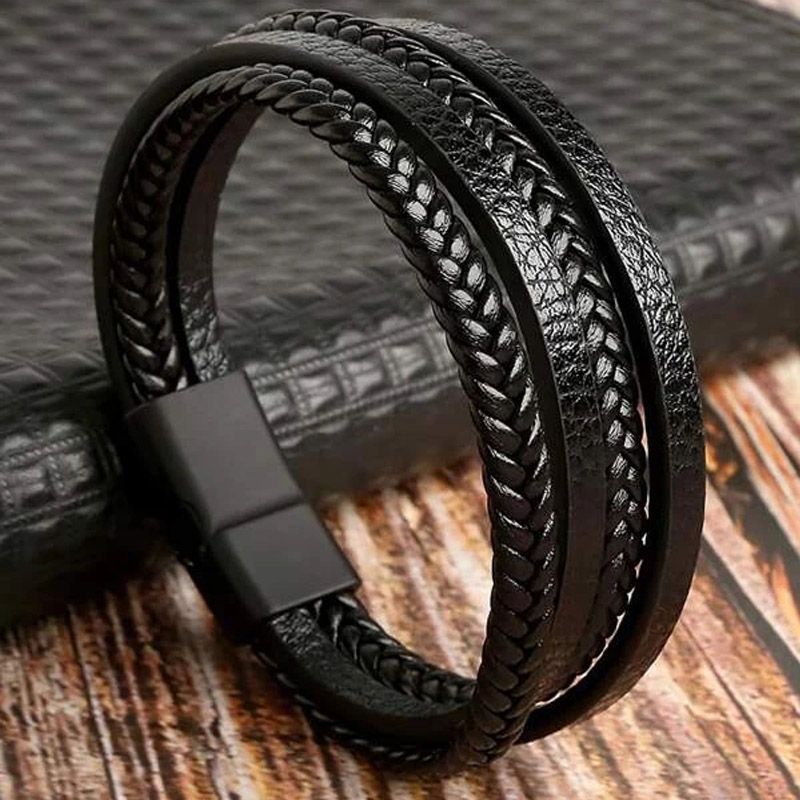 Bracciali in pelle alla moda Bracciali in corda intrecciata multistrato da uomo in acciaio inossidabile per gioielli con bracciali maschili_voghion.com