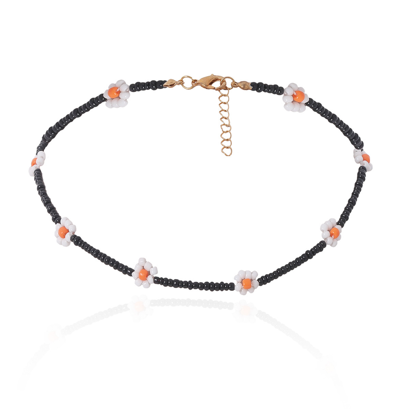 Collana da donna in stile bohémien con fiori a margherita colorata, semplice collana con clavicola con perline retrò femminile_voghion.com