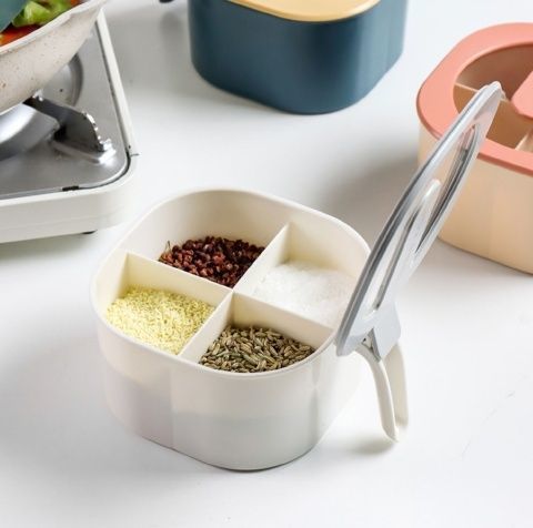 Set Four-Compartment Integrated Kitchen Supplies MSG Salt Jar Household Multi-Compartment Covered Storage Seasoning Box_voghion.com