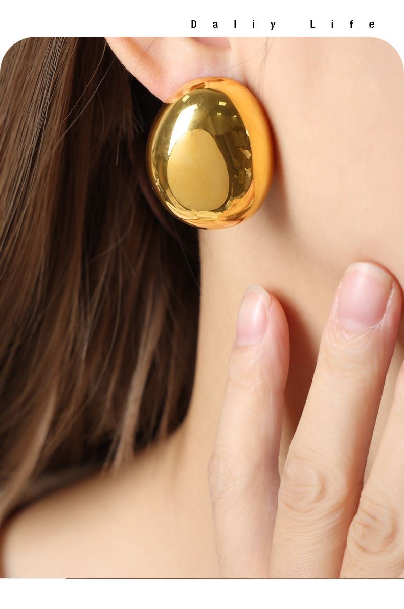 Orecchini ovali placcati in oro, semplici e lisci, in acciaio al titanio, di alta qualità, di design europeo e americano, accessori alla moda per le donne_voghion.com