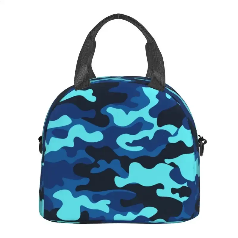 Sac à déjeuner isotherme réutilisable à motif camouflage bleu, résistant à la chaleur, sac à main pour le travail, l'école, les voyages, les pique-niques_voghion.com