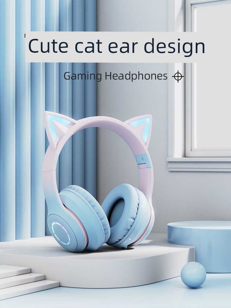 Fone de ouvido Bluetooth Cat Ear 5.1 original para meninas, redução de ruído, estéreo, suporte para microfone, sem pressionar_voghion.com