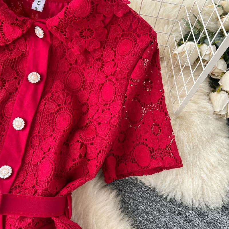 Kadın Giyim Moda Yaka Kısa Kollu Bel Üstü Yüksek Bel Pileli Etek İki Parça Set_voghion.com