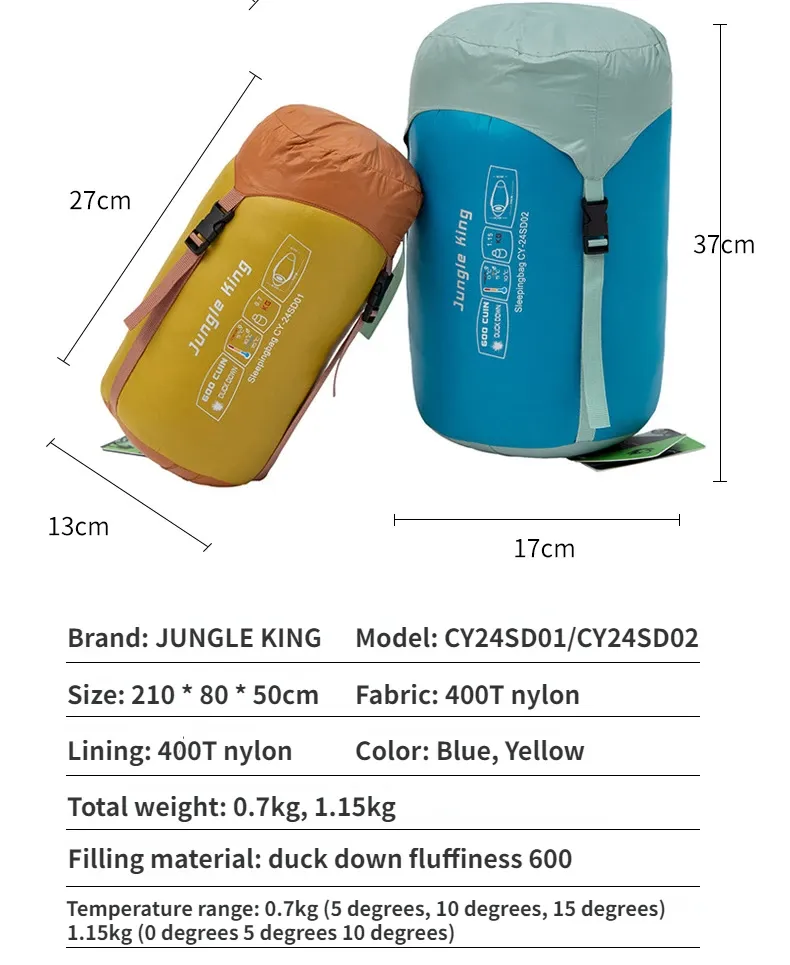 Sacco a pelo primaverile JUNGEL KING Ultraleggero da campeggio all'aperto in stile mummia Sacco a pelo in piuma d'anatra Trekking Viaggio Campeggio S_voghion.com