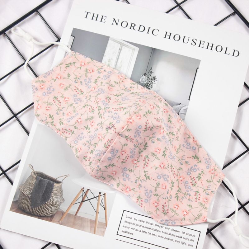 Klein vers bloemenpatroon Dubbellaags ademend verstelbaar stofmasker voor vrouwen_voghion.com