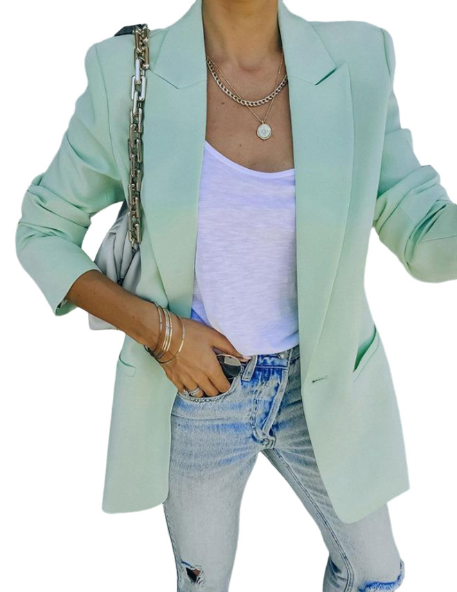 Giacca da donna piccola a maniche lunghe con risvolto in tinta unita, temperamento alla moda_voghion.com