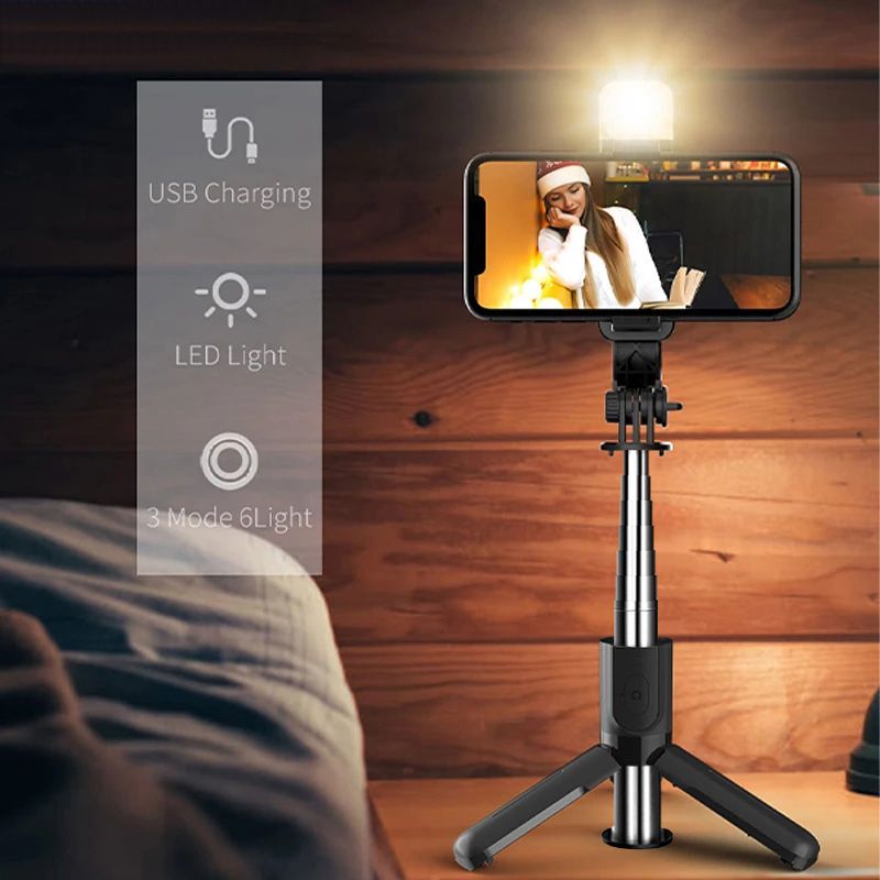 Mini Selfie Stick Tripode Ligh Para Movil Palo Estensibile Lampada Bluetooth Smartphone Stand Treppiede Flessibile Treppiede Statyw Luz_voghion.com