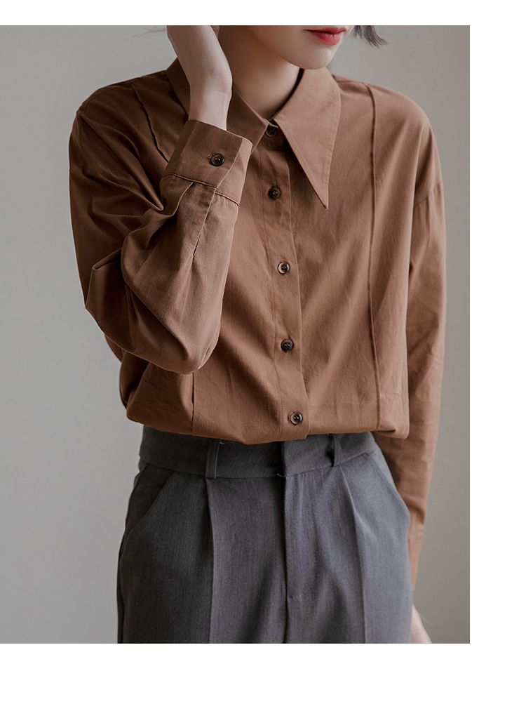 2025 Nvyis2025 Primavera Colletto a punta Un top in stile francese di nicchia, camicia casual ampia per donne con maniche lunghe_voghion.com