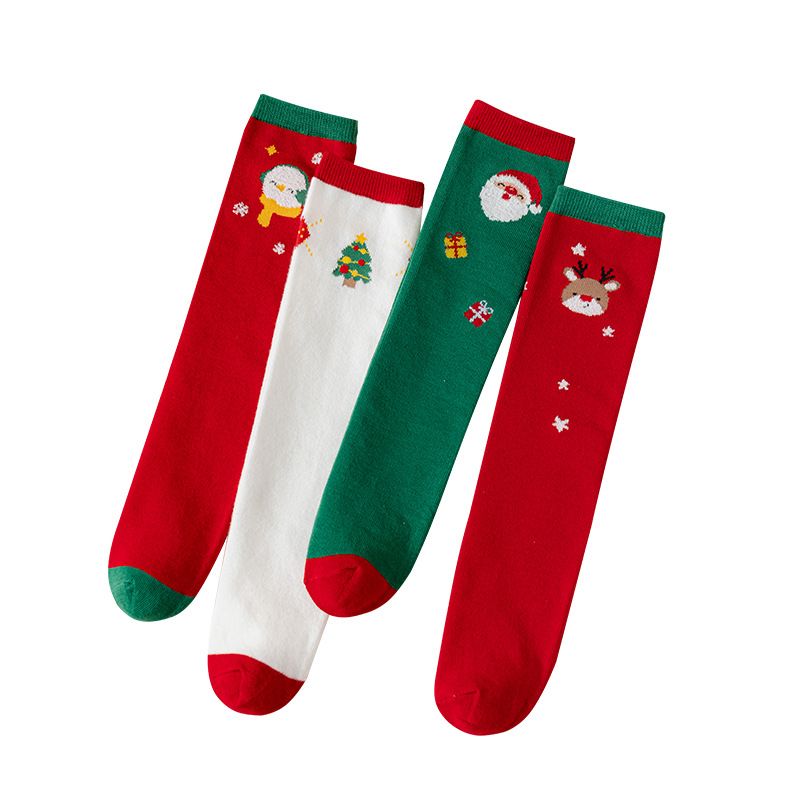 Calzini di Natale per bambine, autunno e inverno, piccoli, per la scuola media, per bambini più grandi, con cartoni animati, rossi, per il nuovo anno, calzini tubolari medi per neonati_voghion.com