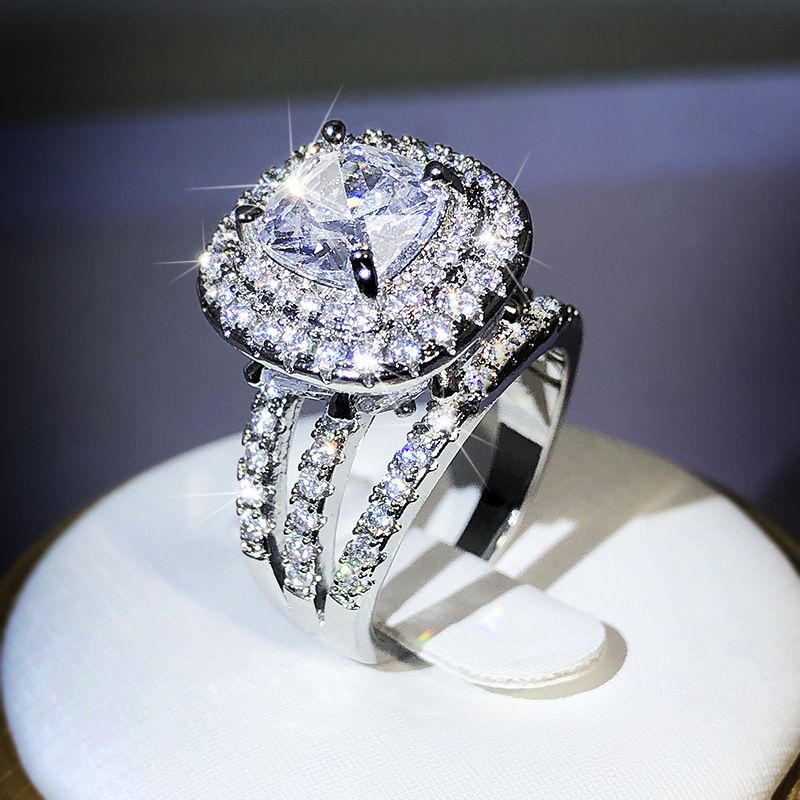 Cao Shi Anello con goccia d'acqua in zircone quadrato per donna, gioielli da banchetto nuziale lucidi_voghion.com