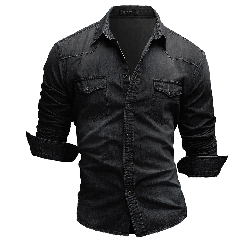Neues minimalistisches langärmeliges Jeanshemd in europäischer Größe, Slim Fit Oversized-Hemd für Herren_voghion.com