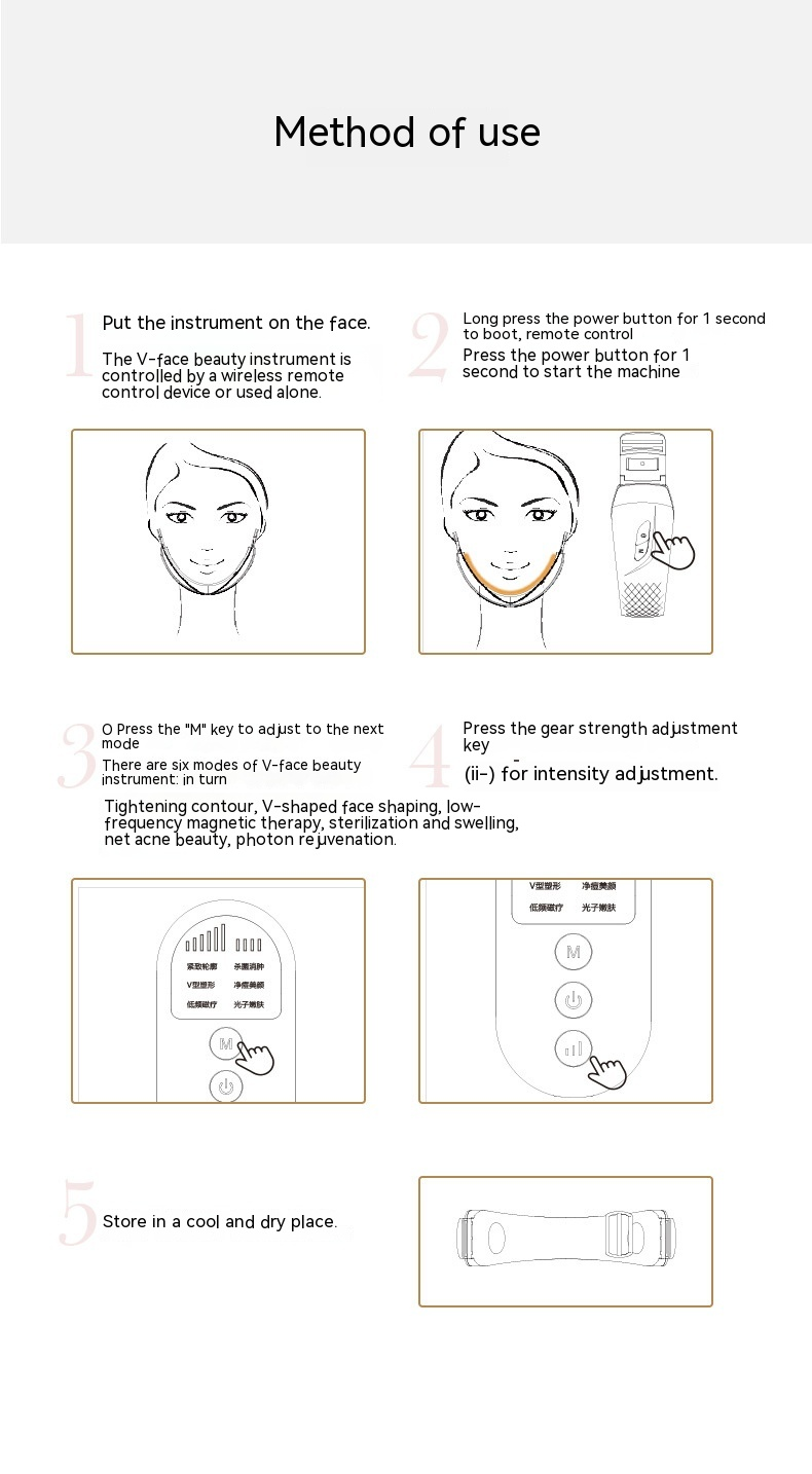 Direct home machine for chin, V-face, colored light, tenant skin, lifting mass, EMS remote control beauty and social_voghion.com