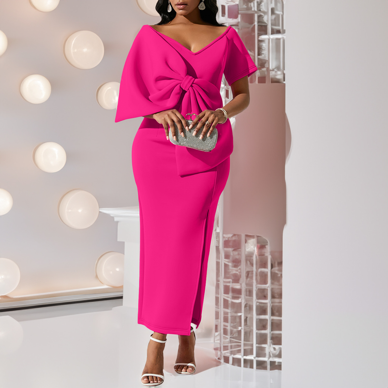 D395 Abito da donna sexy con fiocco grande e diviso in due parti_voghion.com