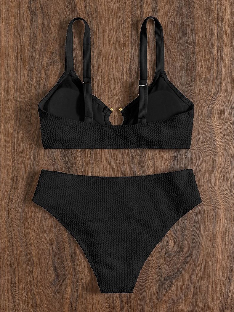 Bikini sexy con detalle de aro para mujer - Traje de baño dividido multicolor estilo europeo y americano para playa y piscina_voghion.com