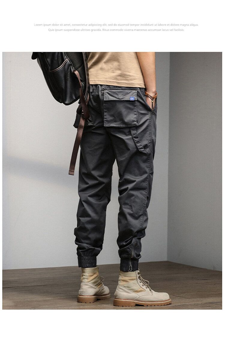 Summer new versatile simple fashion casual personality Japanese retro overalls trousers casual trousers sports outdoor leggings_voghion.com