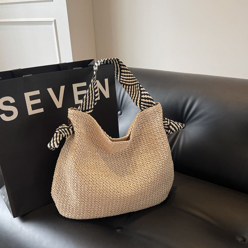 Borsa a tracolla versatile di grande capacità, nuova borsa a tracolla in paglia intrecciata per le vacanze da spiaggia da donna_voghion.com