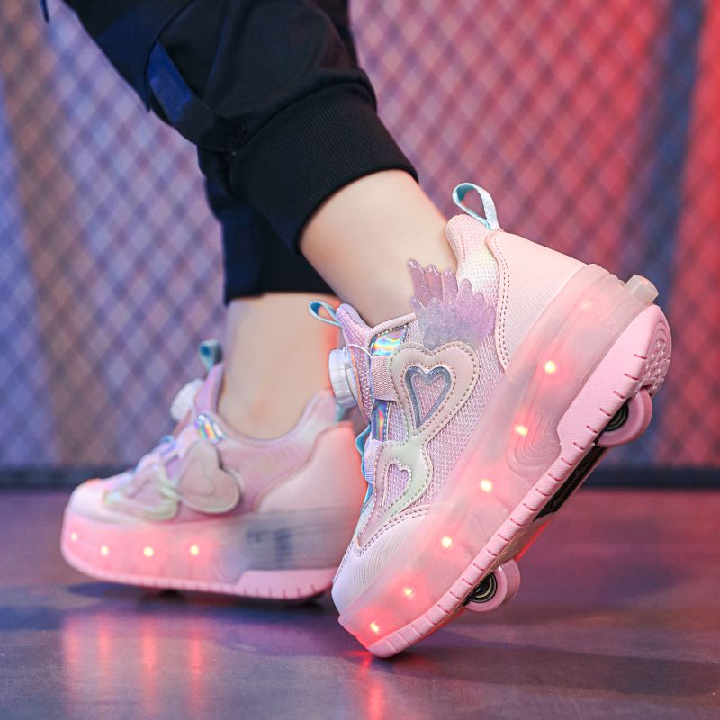 Girls' Princess Walk-on Shoes Two-wheeled Retractable Children's Flash Skates Outdoor Student Girls' Sports Roller Skates_voghion.com