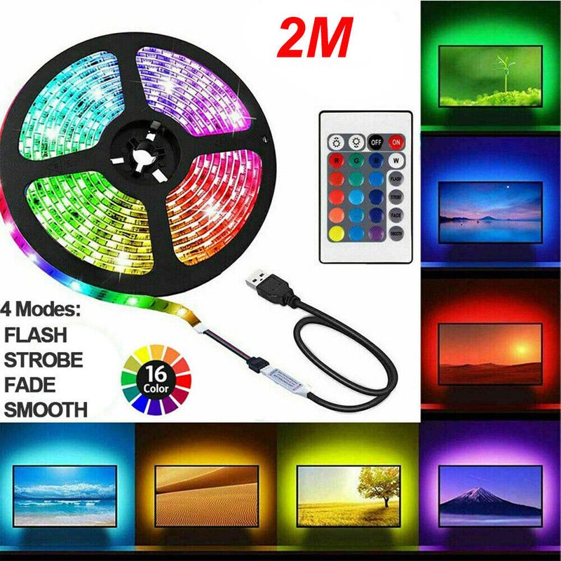 Bande lumineuse LED USB 1-20 m 5050 RVB à changement de couleur pour armoire de cuisine et téléviseur_voghion.com
