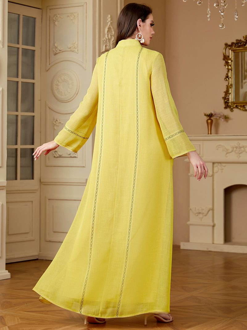 Women's Clothing Muslim Middle East Sleeved Abaya Sequined Long Skirt Saudi Arabia Dubai Dress_voghion.com
