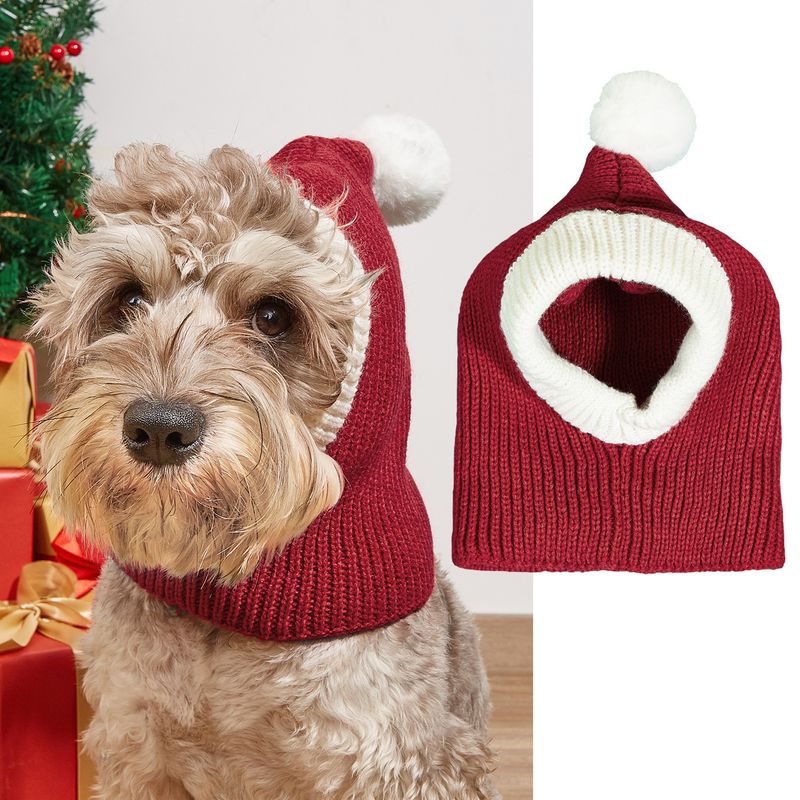 Red Green Snowflake Reindeer Heart Knitted Elastic Pet Puppy Cat Pom Hat_voghion.com