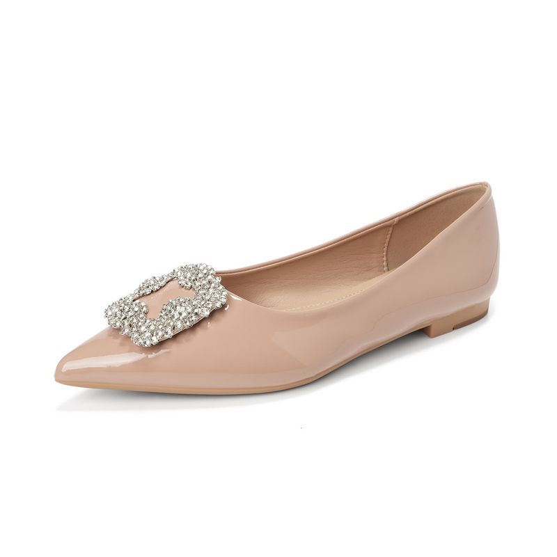 Zapatos franceses sencillos y poco profundos para mujer, zapatos planos de hada con un solo pedal y punta de diamantes de imitación para boda._voghion.com
