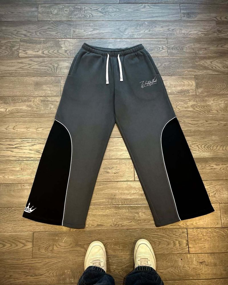 Elastische Jogginghose mit besticktem Patchwork-Muster für Unisex – trendige Streetwear-Jogginghose für Männer und Frauen (Schwarz/Grau, S-4XL)_voghion.com