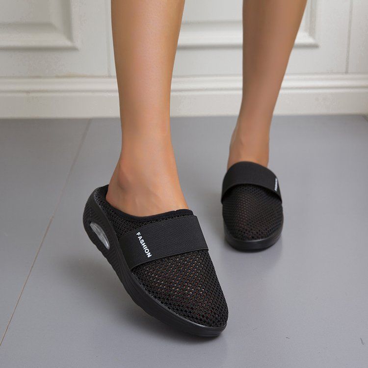 Große ausgehöhlte Halbsandalen aus Mesh für einen Fuß, für faule Frauen, dickes Luftkissen für Atmungsaktivität,_voghion.com