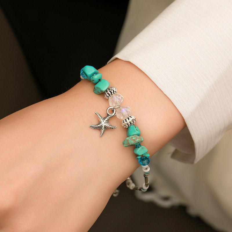 Bracciale con conchiglia, stella marina, stile bohémien, turchese, accessorio per gioielli da spiaggia e oceano, per donna_voghion.com
