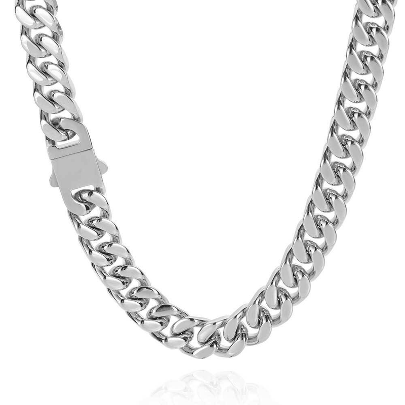 Men's Jewelry Stainless Steel Smooth Buckle Encryption Four Sided Grinding Cuban Necklace Real Gold Electroplating Hip Hop Titanium Steel_voghion.com