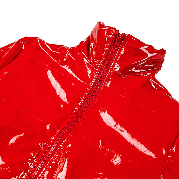 Giacca imbottita in pelle PU brillante da donna, giacca calda, nuovo cappotto solido autunnale e invernale_voghion.com